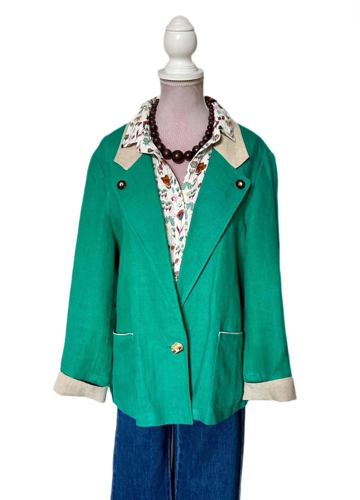 🦚Blazer 100% linnen emeraldgroen vintage 80s90s cottagecore Oostenrijkse smaragd linnen retro jas 36/38🌿 – photo 4
